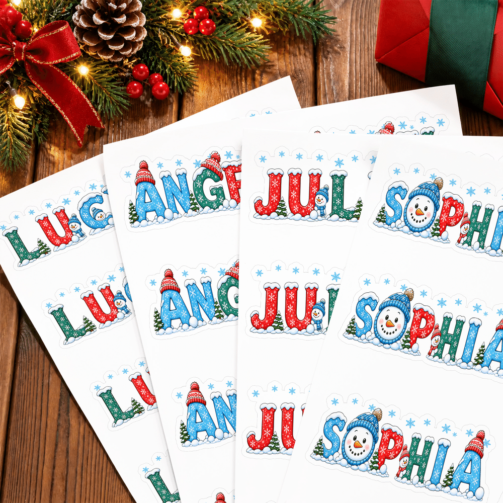 Personalized Snowman Snowflake Self-Adhesive Sticking Sticker Sheets Christmas Labels with Name Party Christmas Gift for Kids 6
