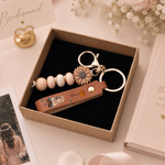 Personalised Birth Flower Photo Design PU Leather Keyring with  Name and Daisy Bead Pendant Wedding Party Birthday Gift for Bridesmaids Women 5