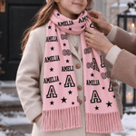 Personalized Star Paw Print Word Cloud Warm Soft Tassel Scarf with Initial and Name Daily Wear Anniversary Gift for Family Friends