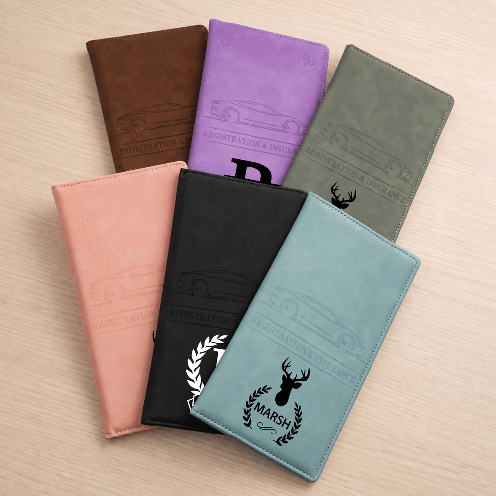 Portatarjetas de cuero sintético con diseño de monograma personalizado para el permiso de circulación y la póliza de seguro; con nombre; ideal para uso diario; regalo de cumpleaños para conductores que acaban de comprar un coche nuevo 8