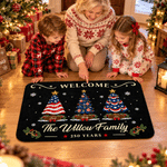 Felpudo de bienvenida personalizado «250 años» con árbol de Navidad en rojo, blanco y azul, con nombre y texto. Decoración para el hogar. Regalo de Navidad para la familia. 3