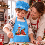Personalized 3D-Style Art Cartoon Photo Kid Baking Apron Chef Hat Set with Name and Pocket Kitchen Accessory Daily Use Christmas Gift for Children