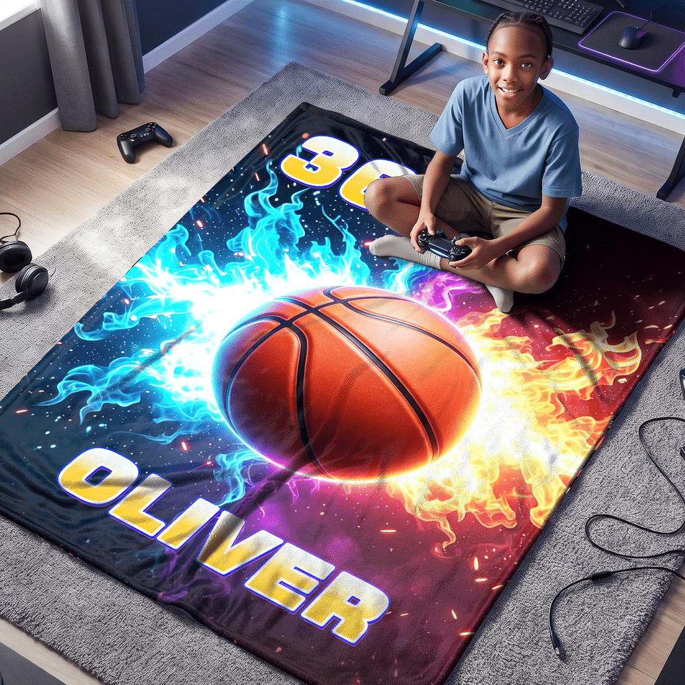 Personalised Sports Pattern Warm Cosy Softs Throw Blanket with Name Bedroom Decor Travel Use Birthday Christmas Gift for Sports Lovers Kids 3