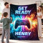 Personalized Game Controller Gradient Neon Fire Cozy Throw Blanket with Name Home Decor Birthday Christmas Game Night Gift for Kids Gamers 5