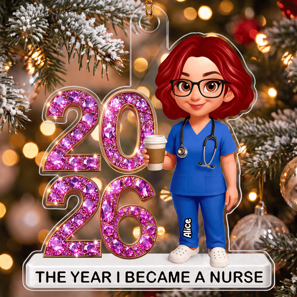 Personalised Cartoon Character The Year I Become a Nurse Acrylic Ornament with Name and Year Christmas Nurse Graduation Gift for Healthcare Workers 1