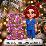 Personalised Cartoon Character The Year I Become a Nurse Acrylic Ornament with Name and Year Christmas Nurse Graduation Gift for Healthcare Workers 1