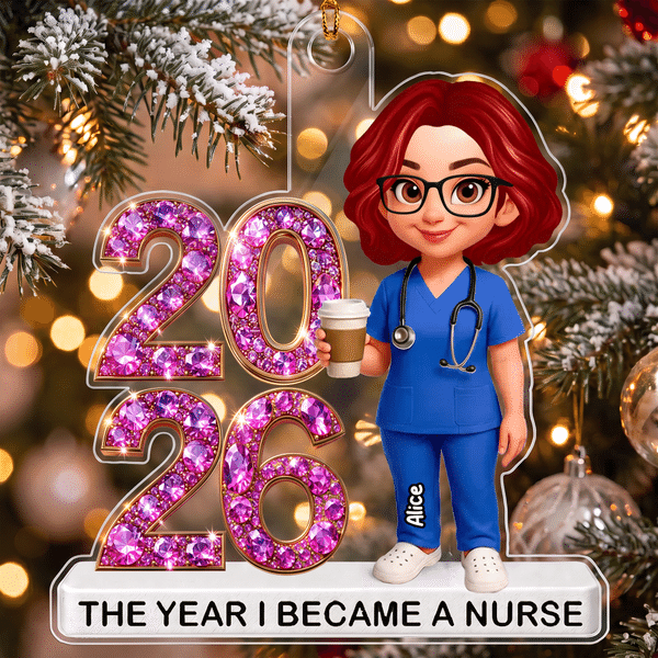 Personalised Cartoon Character The Year I Become a Nurse Acrylic Ornament with Name and Year Christmas Nurse Graduation Gift for Healthcare Workers