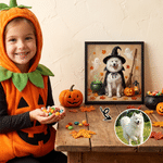 Gepersonaliseerde canvasafdrukken met foto’s van pompoenspookjes en heksen – Halloween- en verjaardagscadeau voor eigenaren en liefhebbers van huisdieren
