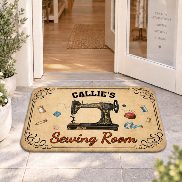 Alfombrilla antideslizante personalizada con motivo de costura y texto: decoración para el hogar, regalo de cumpleaños o de inauguración de casa para familiares y amigos