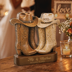 Personalised Western Cowboy Boots Mr and Mrs Layered Wooden Decoration with Name and Date Wedding Anniversary Gift for Bride Groom