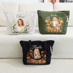 Personalized Birth Flower 3D-Effect Artwork Photo Large Capacity Corduroy Tote Bag with Name Anniversary Birthday Gift for Women Best Friend 3