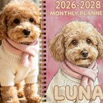 Personalised Watercolor Style Pet Photo 2026-2028 Monthly Planner Spiral Notebook with Name Monthly Planning Pages Birthday Gift for Pet Lover Owner