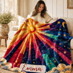 Couverture légère personnalisée « Sunlight Rainbow Flower » avec prénom – Décoration d'intérieur – Cadeau d'anniversaire ou de mariage pour la famille ou un ami