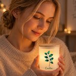 Portavelas personalizado con perlas, la flor del mes de nacimiento, vela LED y nombre: decoración de mesa, regalo de cumpleaños o Navidad para amigos y familiares