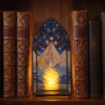 Personalised Wooden Faux Stained Glass Effect Fantasy Book Nook with LED Candle and Text Bookshelf Decor Birthday Christmas Gift for Book Lovers