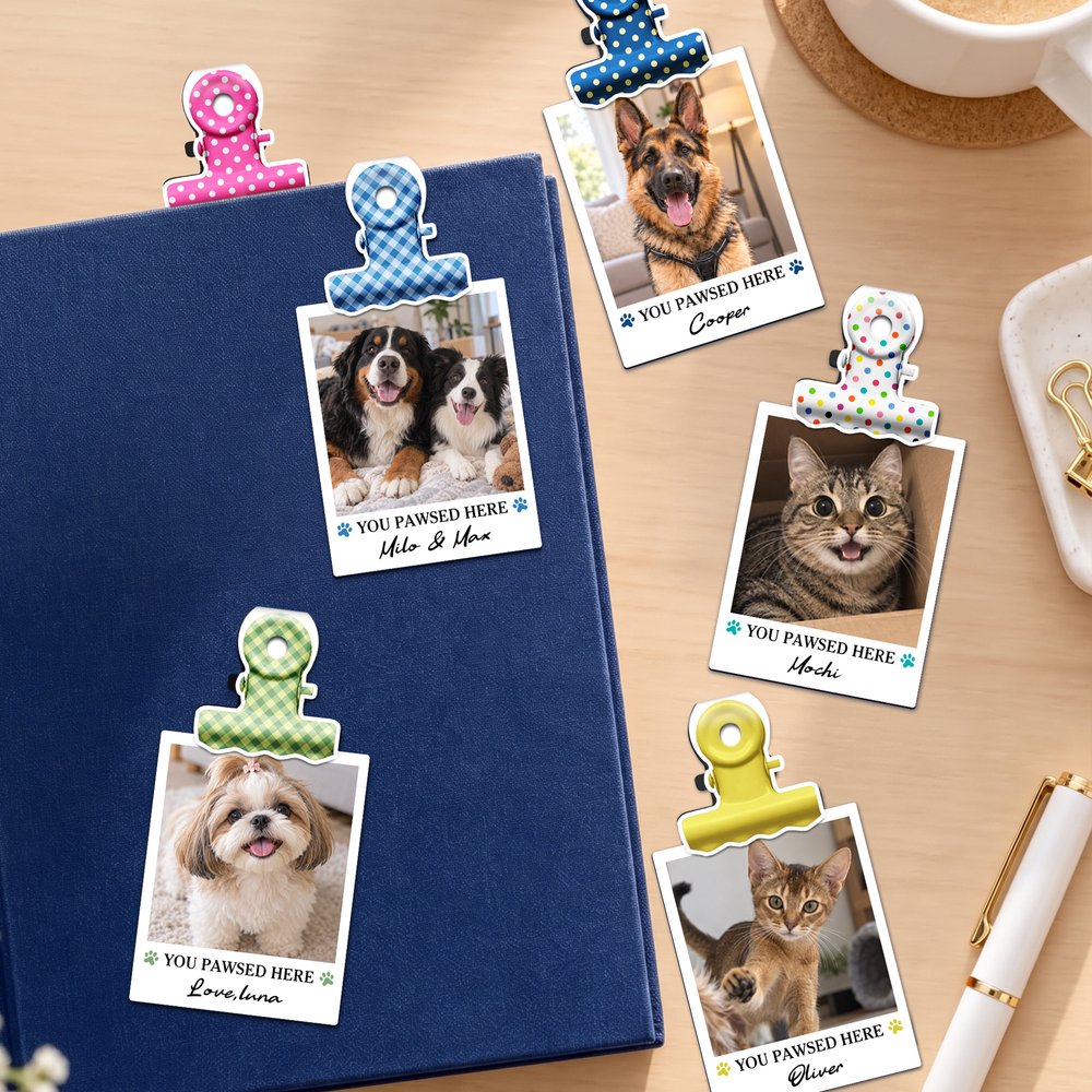 Personalised Pet Photo Paw Design Magnetic Bookmark Clip with Title and Text Birthday Book Club Gift for Bookworms Pet Lovers 2