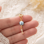Personalised Bling Something Blue Pearl Bouquet Charm with Initial and Card Wedding Bridal Shower Bridesmaid Proposal Gift for Bridesmaid Bride