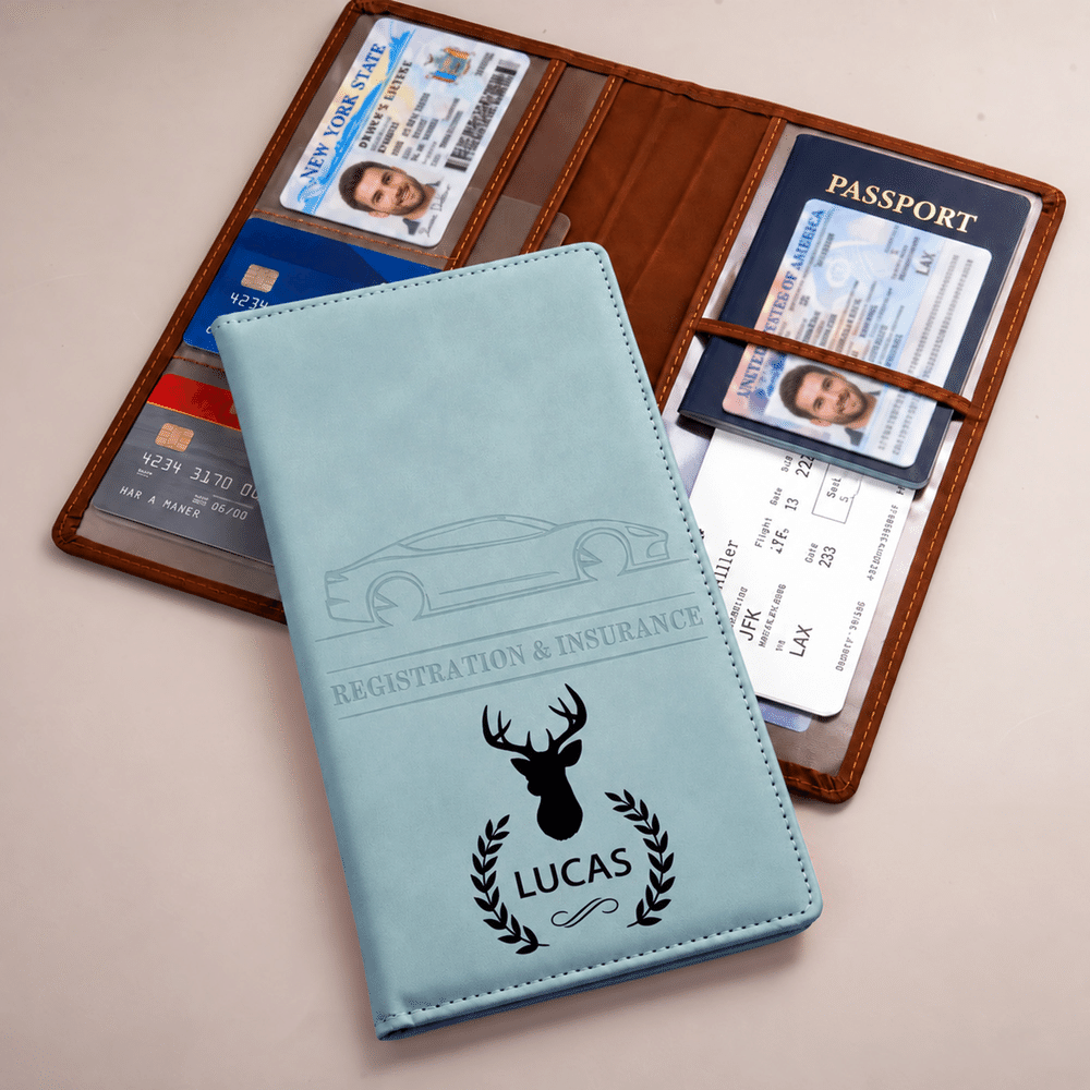 Portatarjetas de cuero sintético con diseño de monograma personalizado para el permiso de circulación y la póliza de seguro; con nombre; ideal para uso diario; regalo de cumpleaños para conductores que acaban de comprar un coche nuevo 2