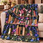 Personalized Vintage Birth Flower Bookshelf Soft Throw Blanket with Name Home Decor Birthday Gift for Book Lovers Readers 2