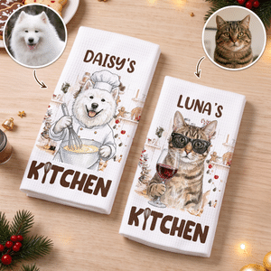 Personalised Watercolor Pet Portrait Kitchen Baking Theme Tea Towel with Name Daily Use Christmas Baking Gift for Pet Lover Chef