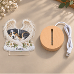 Personalized Angel Wings Pet Photo Acrylic LED Night Light with Wooden Base and Name Home Decor Memorial Gift for Pet Owners Lovers