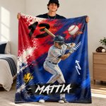 Personalized Graffiti Oil Painting Style Photo Soft Throw Blanket with Name Baseball Club Birthday Gift for Baseball Player Lover 1