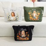 Bolso tote personalizado de pana con flor de nacimiento foto efecto 3D nombre y gran capacidad regalo de aniversario y cumpleaños para mujeres