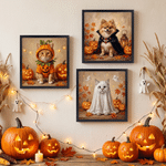 Gepersonaliseerde canvasafdrukken met foto’s van pompoenspookjes en heksen – Halloween- en verjaardagscadeau voor eigenaren en liefhebbers van huisdieren