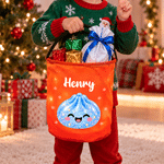 Personalised Multicolour Cute Christmas Glittering Dumpling LED Light Bucket Bag with Name Christmas Party Gift for Kids