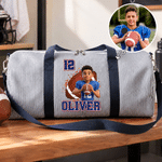Personalized 3D-Effect Artwork Photo Striped Large Capacity Travel Bag with Name Number and Shoulder Strap Daily Use Birthday Gift for Sports Lovers 2