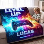 Personalized Game Controller Gradient Neon Fire Cozy Throw Blanket with Name Home Decor Birthday Christmas Game Night Gift for Kids Gamers 6