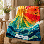 Couverture légère personnalisée « Sunlight Rainbow Flower » avec prénom – Décoration d'intérieur – Cadeau d'anniversaire ou de mariage pour la famille ou un ami