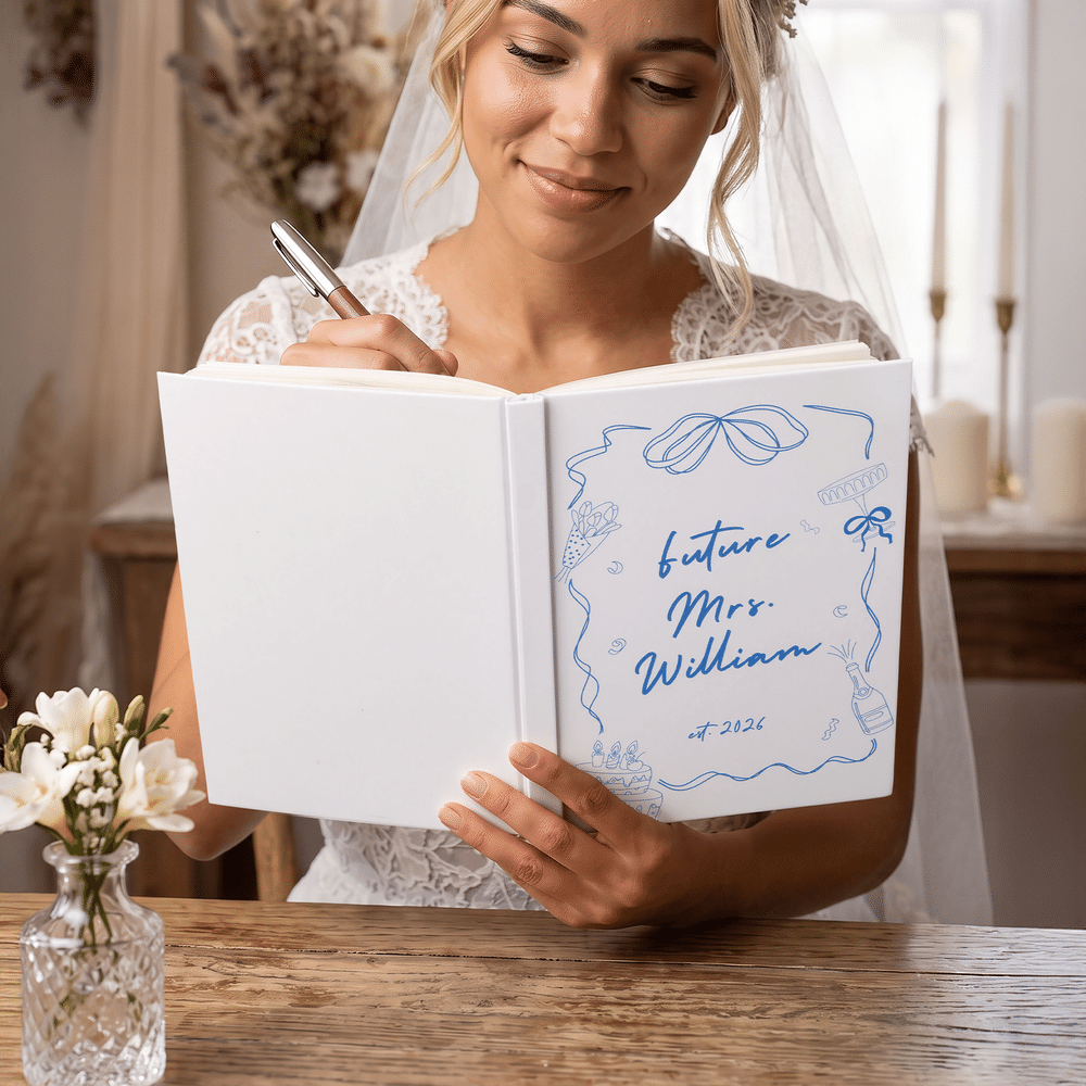 Personalised Bow Cake Flower Future Planning Mrs Hardcover Journal Notebooks with Name and Date Wedding Engagement  Bridal Shower Gift for Bride 7