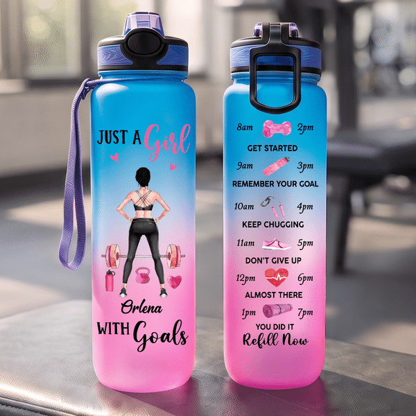Personalized Fitness Girl Graphic Motivational Quote BPA-Free 32 oz Water Bottle with Flip-Top Lid and Time Markers Birthday Gift for Fitness Women