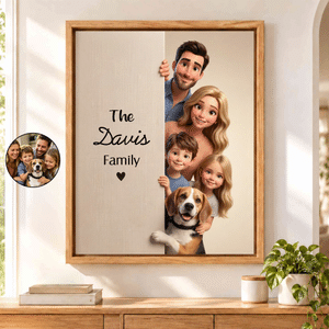 Personalized Stylized 3D Cartoon Art Photo Canvas Prints with Name Home Decor Housewarming Birthday Gift for Family