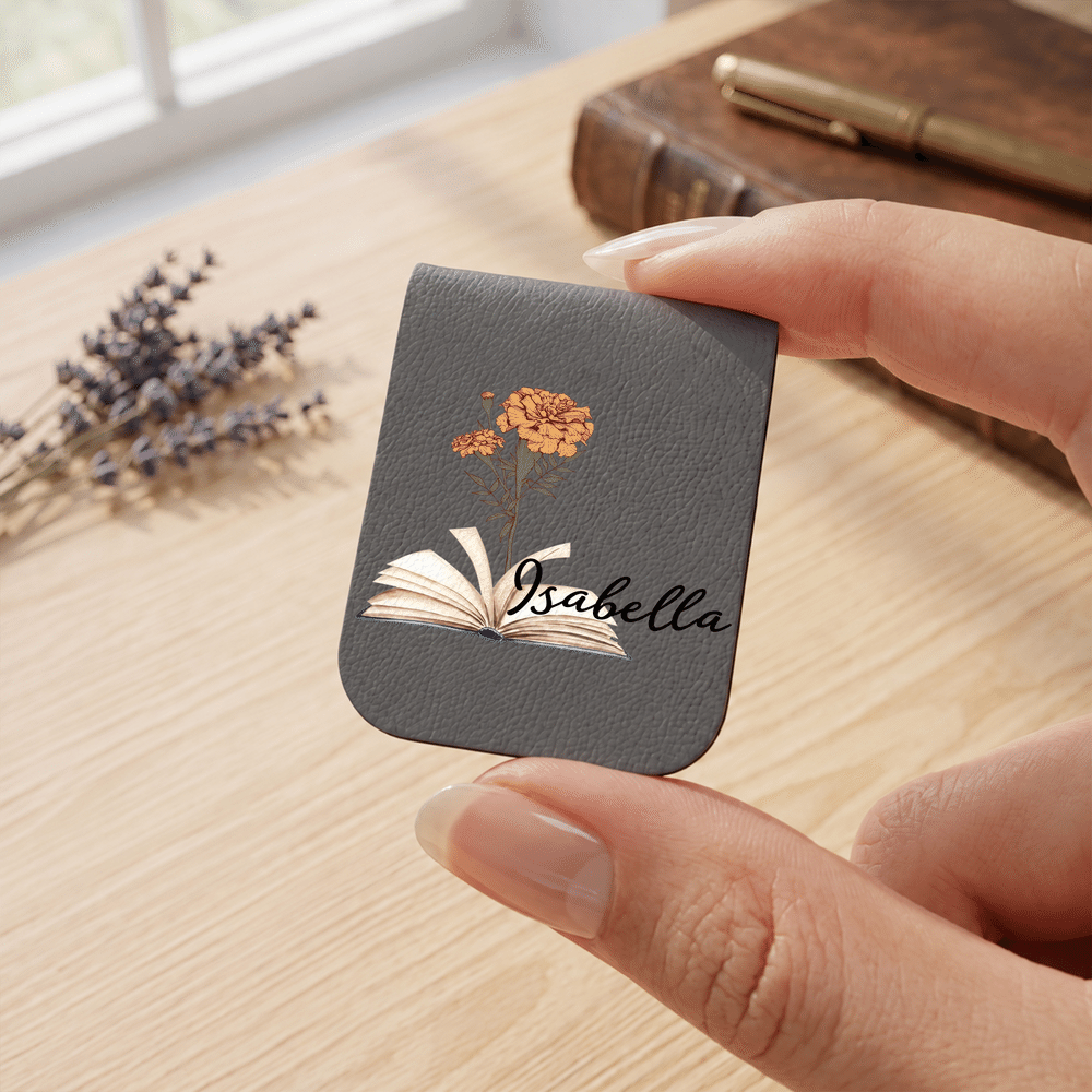 Personalised Vintage Birth Flower Book Magnetic PU Leather Bookmark Clip with Name Birthday Book Club Gift for Book Lovers Bookworms 3
