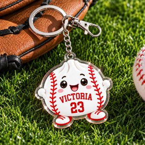 Personalised Cute Ball Dumpling Acrylic Keyring with Name and Number Game Day Christmas Birthday Gift for Sports Lovers