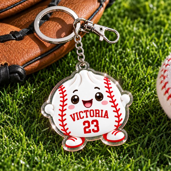 Personalised Cute Ball Dumpling Acrylic Keyring with Name and Number Game Day Christmas Birthday Gift for Sports Lovers