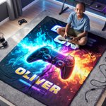 Personalized Game Controller Gradient Neon Fire Cozy Throw Blanket with Name Home Decor Birthday Christmas Game Night Gift for Kids Gamers 2