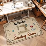 Alfombrilla antideslizante personalizada con motivo de costura y texto: decoración para el hogar, regalo de cumpleaños o de inauguración de casa para familiares y amigos