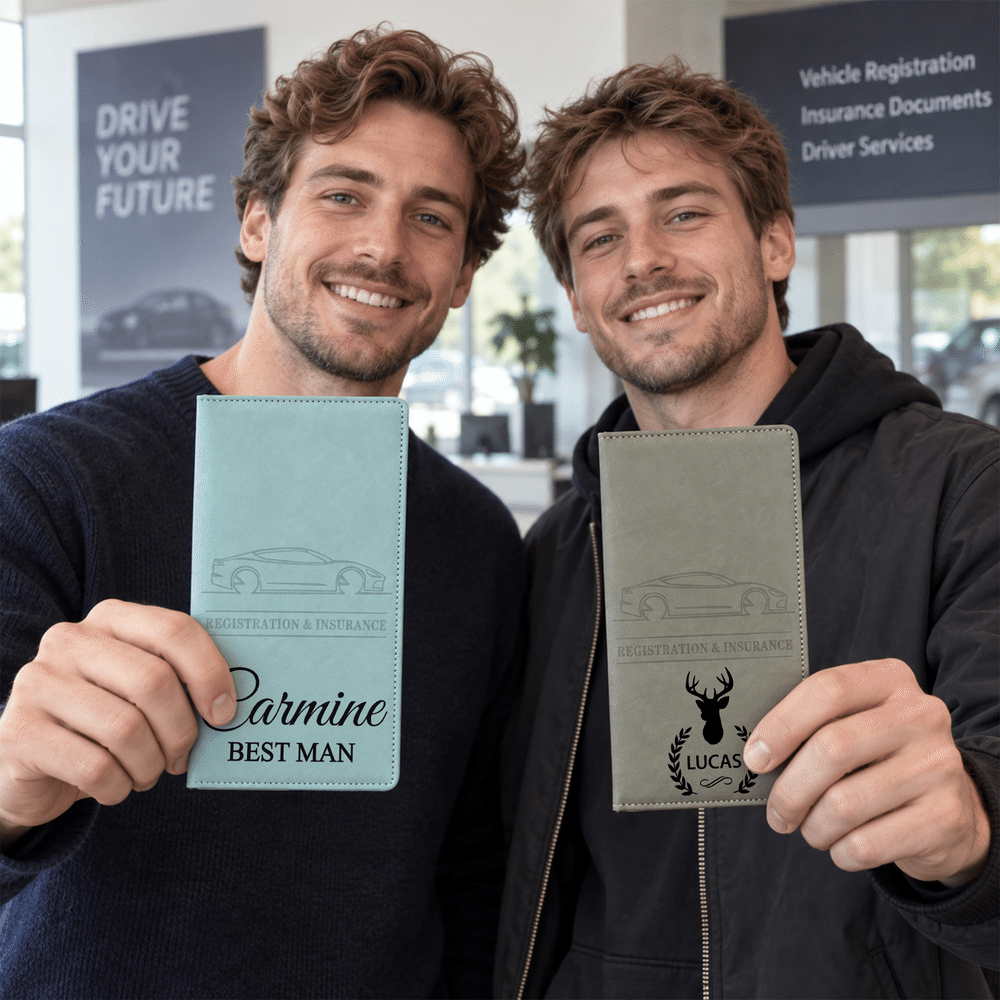 Portatarjetas de cuero sintético con diseño de monograma personalizado para el permiso de circulación y la póliza de seguro; con nombre; ideal para uso diario; regalo de cumpleaños para conductores que acaban de comprar un coche nuevo 4