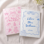 Personalised Bow Cake Flower Future Planning Mrs Hardcover Journal Notebooks with Name and Date Wedding Engagement  Bridal Shower Gift for Bride 1