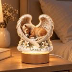 Personalized Angel Wings Pet Photo Acrylic LED Night Light with Wooden Base and Name Home Decor Memorial Gift for Pet Owners Lovers