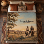 Personalized Vintage Western-Style Soft Throw Tassel Blanket with Name and Date Wedding Anniversary Gift for Couples Newlyweds