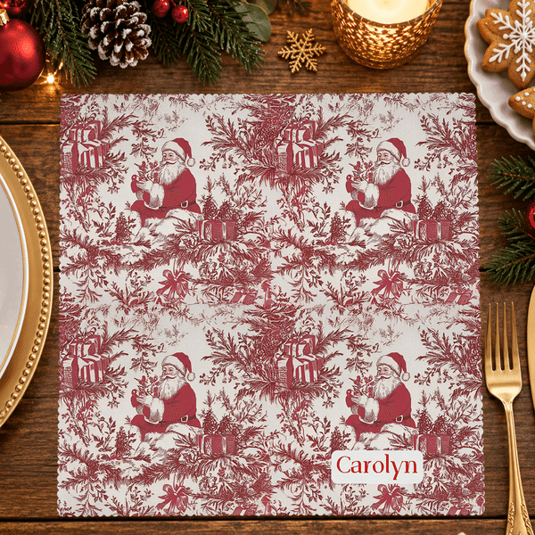 Personalised Retro Style Christmas Theme 100% Cotton Napkin with Name Table Decor Christmas Gift for Family Friend