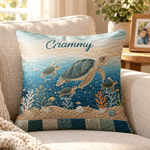Personalized Mom Sea Turtle and 1-10 Baby Sea Turtles Soft Throw Pillow Cover with Title and Name Room Decor Birthday Gift for Mom Grandma Family