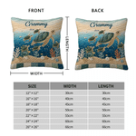 Personalized Mom Sea Turtle and 1-10 Baby Sea Turtles Soft Throw Pillow Cover with Title and Name Room Decor Birthday Gift for Mom Grandma Family