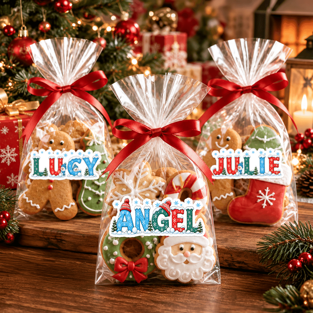 Personalized Snowman Snowflake Self-Adhesive Sticking Sticker Sheets Christmas Labels with Name Party Christmas Gift for Kids 4