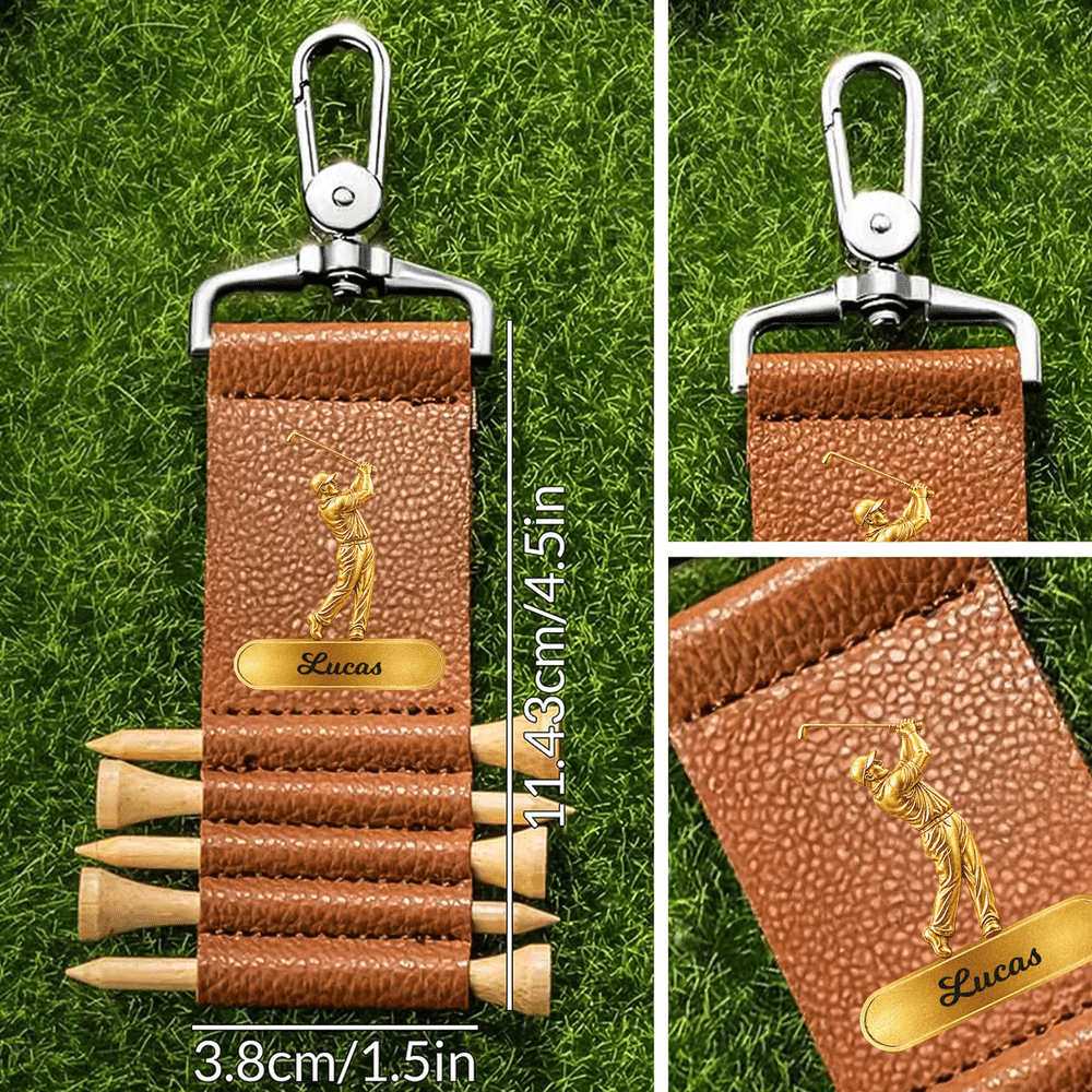 Personalized Golf Swing Pattern PU Leather Golf Tee Holder Bag Tag with Name and 5 Pcs Bamboo Tees Game Day Birthday Gift for Golf Lovers 8
