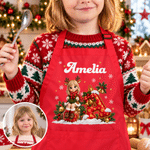Personalized 3D-Style Art Cartoon Photo Kid Baking Apron Chef Hat Set with Name and Pocket Kitchen Accessory Daily Use Christmas Gift for Children